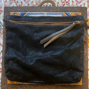 Soft metallic black leather clutch